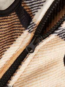 1件卡通可爱条纹格子图案宠物背心，秋冬季保暖抓绒狗/猫服装 - 彩色 - 查看 6