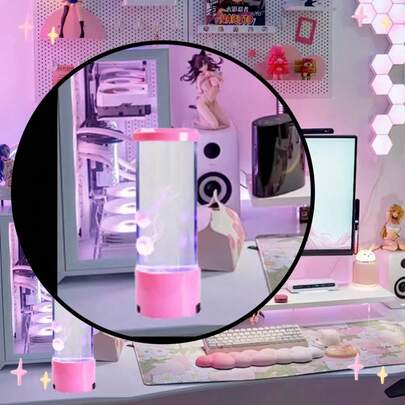 1 Pc Black LED Jellyfish Lava Lamp LED Dreamy Jelly Fish Night Light 7-Color Jellyfish Tank Table Lamp Decoration USB Fashion Indoor Room Bedside Decorative Light Use (Battery Not Included)Pink / White