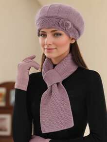 Set de 2 piezas Sombrero y bufanda de cuello versátil para mujer, cálido en invierno, adecuado para ejercicio, accesorio de invierno, regalo de San Valentín para madres de mediana edad y ancianas - Multicolor - Ver 11