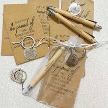 Juego de regalo inspirador de 4 piezas - Bolígrafo retráctil de bambú con llavero y cuaderno de gratitud - Adecuado para empleados, voluntarios - Juego de regalo universal de Acción de Gracias y Navidad, regalo de aprecio a los empleados, regalo de reconocimiento a los voluntarios, combinación de regalo reflexivo, accesorio de llavero de moda, cuaderno de alta calidad, duradero, diario de gratitud, suministros de oficina, líderes de equipo, organizadores de eventos, regalo de Navidad pequeño ideal