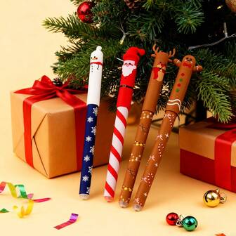 1/4/8pcs Christmas Erasable Pens, Cute Reindeer & Gingerbread Man Shaped Erasable Pens, Creative Santa Erasable Pen Set, Christmas Special Edition Erasable Pen Set