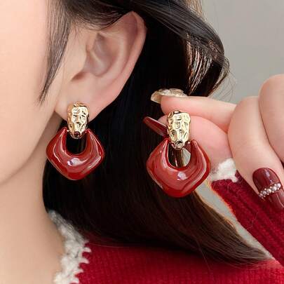 1 Pair Vintage Elegant Ombre Rhombus Pendant Earrings, Versatile Jewelry Suitable For Women's Daily, Commute, Festivals, Parties