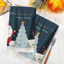 2PCS Christmas Kitchen Towels Christmas Tree Santa Lights Ornaments Dish Towels,, Minimalist, Quick Dry, Suitable For, Picnic, Hotel, Outdoor, Winter Decor Gift