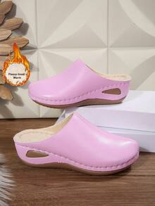 Pantuflas tipo zuecos con forro térmico para mujer, cómodas y de fácil deslizamiento para uso casual diario e interior, adecuadas para combinar con pantalones y atuendos casuales