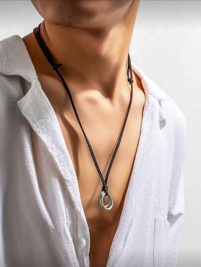 1 pezzo Collana in pelle PU con ciondolo rotondo stile retrò punk da uomo