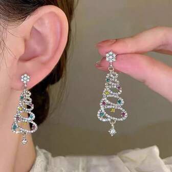 1 par de pendientes de árbol de Navidad - Pendientes colgantes para mujer, decoración de pendientes de árbol de Navidad, regalo de Navidad para mujer
