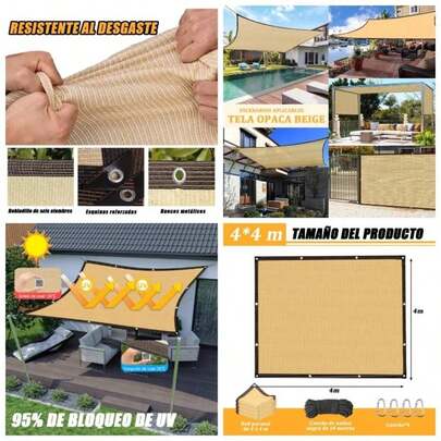 Mallas Sombra Toldo Raschel para Exteriores 4x4m, Sombra Lona Respirable con Proteccin 95 Perfecto para Jardn, Exteriores, Vela - Resistente al Sol y al Desgaste