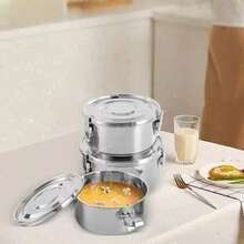 Conjunto de 3 Recipientes de Armazenamento de Alimentos em Aço Inoxidável à Prova de Odor, Utensílios Ideais para Presente com Tampa para Armazenar Sobras - Prata - Visão 8