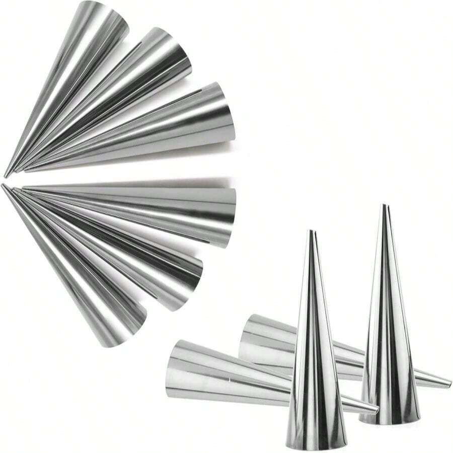 10Pcs Stainless Steel Croissant Mold Pastry Cream Horn Cake Bread Mold 55 Inch Ice Cream Molds Baking Cones Cream Horn Molds For Making Croissant Ice Cream, Silver