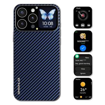 Neue Smartphone-Hülle für Damen und Herren, blau & pink, Rückkamera-Vorschau, Anrufbenachrichtigung, Nachrichtenbenachrichtigung, Wetteranzeige, Musiksteuerung, Paar-Stil, durchdachtes Geschenk, verschiedene Größen für IPHONE