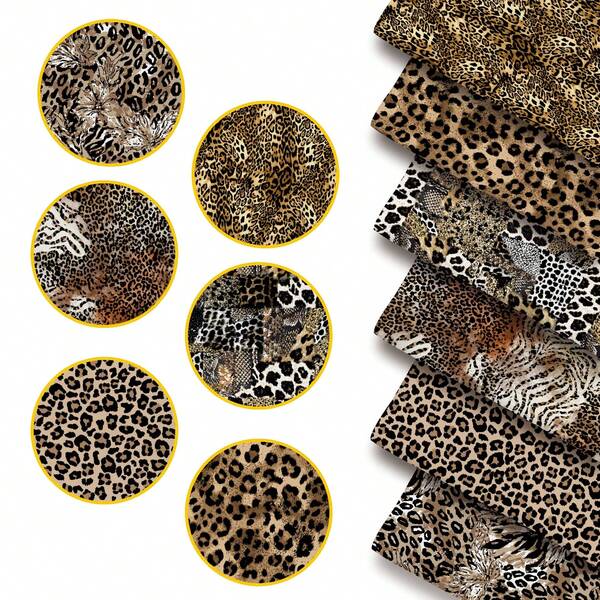 6pcs Leopard Print Themed Pre-Cut Fabric Pieces, Polyester Peach Skin Woven Material, 19.7x18.9 Inches, Suitable For DIY Handicrafts Sewing, Decorative Pillow Making, Homemade Doll Clothing, Scrapbooking And Patchwork Sewing Supplies (Beginner Crafters, Quilting Enthusiasts)