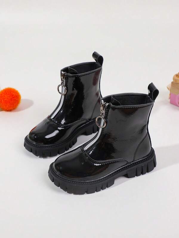 1 Pair Girls Autumn/Winter Soft Bottom Lightweight Comfortable PU Waterproof Indoor/Outdoor Casual Sports Boots, Fashionable Children Short Boots