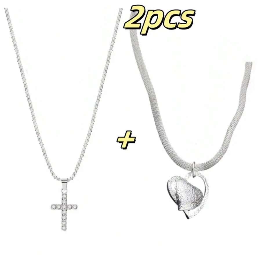 18inch Fashion Heart Pendant, Fourth Of July Necklace, Patriotic Heart Design Necklace, Party Gift, Holiday Gift, Holiday Accessories, Celebration Necklace, Fashion Accessories, High-Quality Pendant, Durable Necklace, Holiday Pendant, Patriotic Women, Fashion Enthusiasts - 2pcs - View 1