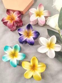 1pc/3pcs/4pcs/6pcs/9pcs 8cm Hibiscus Flower Shaped Hair Clips, Blue/Pink/Purple Lightweight Plastic Bathroom Hair Accessories Suitable For Daily Outing, Casual Party, Commute, Beach Holiday, Ponytail, Bun, Face Washing, Makeup, Outfit Matching Fashion Claw Clips