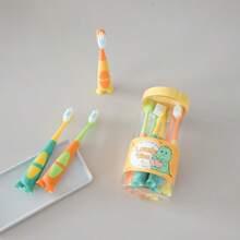 6 件儿童牙刷带吸盘和可爱动物设计，恐龙形状 - 柔软刷毛，健康牙龈 - 防滑牙刷，适合 3 岁以上男孩和女孩