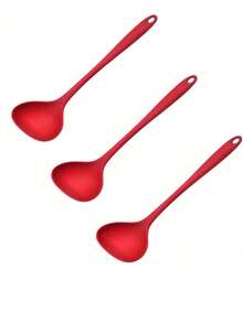 1/3 Pieces Set Of Silicone Scoop And Soup Spoon, Non Stick Pot Silicone Spoon Set, Kitchen Supplies Non Stick Pot Kitchenware Oil Control Spoon, Cooking Utensils - Red - View 12
