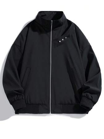 Plus Size Men's Loose Solid Color Long Sleeve Zip-Up Casual Jacket