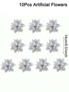 5/10pcs Artificial Christmas Tree Decorative Flowers (Diameter 14cm/5.51inch) - Red/Gold/Red Gold/Silver/Pink Flash Fake Flower Christmas Tree Decoration, Christmas Decoration, 2026 New Year Home Holiday Decoration