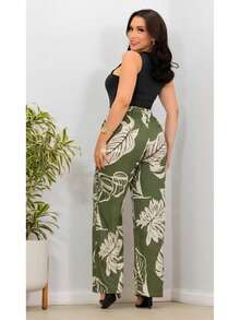 DUNA Fabric Pants With Lining, Pocket And Elastic Waist - Leafy Green - View 2