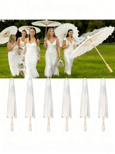 6pcs Vintage White Paper Umbrellas – 39.98 Cm, Foldable & Portable, Perfect For Weddings, Festivals, And Home Decor, Sun Protection, Artistic Design, Parasols For PhotographyPerfect For Christmas (We Recommend Ordering The Larger 33.07-Inch Size For Better Photos).