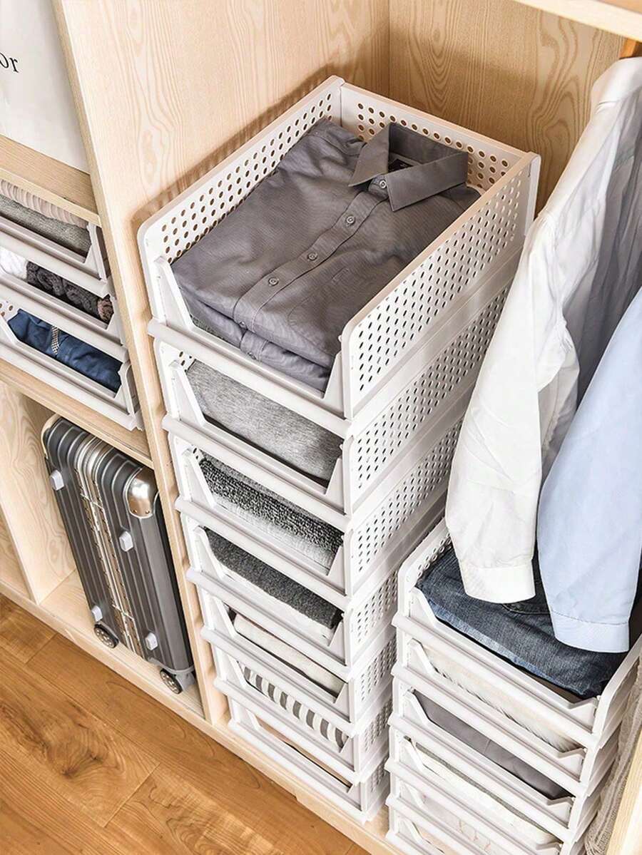 1 pieza Caja de almacenamiento de ropa con cajón plegable, organizador de armario de múltiples capas, juego de cajones de almacenamiento para el armario del dormitorio - Blanco - Ver 1