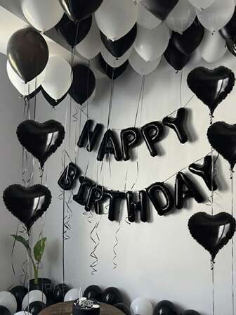 38 قطعة / مجموعة مجموعة بالونات فاخرة سوداء وبيضاء | ضروري للزينة في حفلة عيد الميلاد / الزفاف / الذكرى السنوية / حفل استقبال الطفل | تشمل لافتة "عيد ميلاد سعيد" 16 بوصة + بالونات التقليدية من اللاتكس الأسود والأبيض | تصميم محاك أحلامي ، إنشاء احتفال أميري / رجعي / بسيط