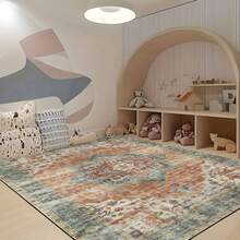 1Pc Bohemian Vintage Floral Distressed Area Rugs - Washable, Low Pile, Large Retro Orange Brown Indoor Floor Rugs For Living Room, Bedroom, Dining, Office, Garden - Durable & Stylish Home Decor, Rugs For Living Room, Low Pile Carpet - 樣式 1 - 查看 4