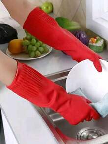 1 Paio Di Guanti Da Pulizia Domestica In Gomma Extra Lunghi E Rinforzati, Impermeabili E Antiscivolo, Adatti Per La Pulizia Di Cucina E Bagno, Riutilizzabili E Multifunzionali, Offrono Un'Eccellente Presa E Protezione