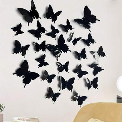 Élégants stickers muraux papillons noirs, décalcomanies vinyle amovibles et imperméables, faciles à appliquer - parfaits pour la chambre à coucher, le salon et la décoration de la maison, décorations de papillons, stickers muraux 3D amovibles de papillons décoratifs pour la maison, la chambre, l'école, la salle de bain, le salon