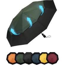 - Paraguas compacto de viaje resistente al viento, paraguas automtico porttil para lluvia, paraguas plegable para hombres y mujeres, dosel de doble ventilacin 210T con revestimiento de - dosel doble verde - Ver 2