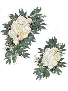 2 Stück/Klassischer Blumen-Anhänger - Künstliche karamellfarbene Rosenblume Dekoration mit Kunststoff-Grünpflanzen, geeignet für Hochzeitsbogen, Hochzeitsempfang und Heimdekoration - vielseitig einsetzbar, passend für Halloween, Thanksgiving, Valentinstag und andere Anlässe.