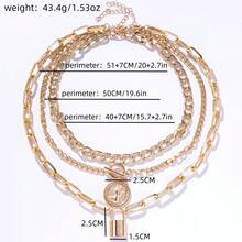 3pcs/Set Fashionable Retro Metal Chain Coin Badge, Lock Pendant Necklace Set For Women, Daily, Business, Casual, Party, Gift For Friends, Holiday & Birthday