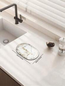 1pc Silica Gel Bathroom Mat, Faux Marble Texture Pattern In White Base With Gray Veins, Accented With Gold Frame And "Bathroom" Text, Presenting A Minimalist Yet Elegant Style, Luxurious Bathroom Rug With Cushioned Sponge And Rubber Bottom, Suitable For Kitchen, Bathroom, Entryway, Laundry Room Bathroom Kitchen Decor Kitchen Rug - Multicolor - View 15