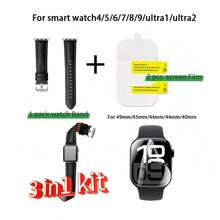 [3 In1 Kit] 2 Pcs TPU Film And 1 Pack Watch Band For 40mm/41mm/44mm/45mm/49mm Smart Watch4/5/6/7/8/9/Ultra1/Ultra 2 , [Flexible For Curved Screen] Full Coverage Bubble-Free - HD Clear & Self-Healing