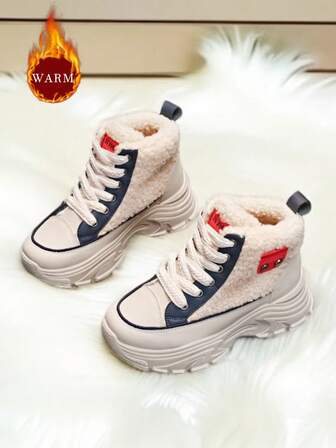 1 Pair Women's Winter Outdoor Wear Thick Sole Warm Lining High-Top Casual Snow Boots, Student Style, Versatile