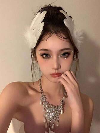 2pcs Elegant Feather Hair Clips - Pearl Feather Design, Romantic Hair Clips, Bridal Headpiece, Princess Ball Hairstyle Feather Clips, Suitable For Women And Girls, Dance Performance, Bridal, Halloween Costume, Party, Also Gift For Family And Friends, Feather Polyester