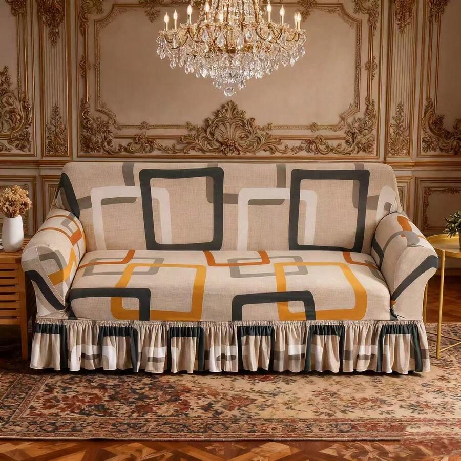 1pc Playful Pet Print Stretch Sofa Cover, Breathable All-Season Universal Fit Sofa Slipcover (Pillow Cover Not Included) - Fun Jigsaw Puzzles - View 1