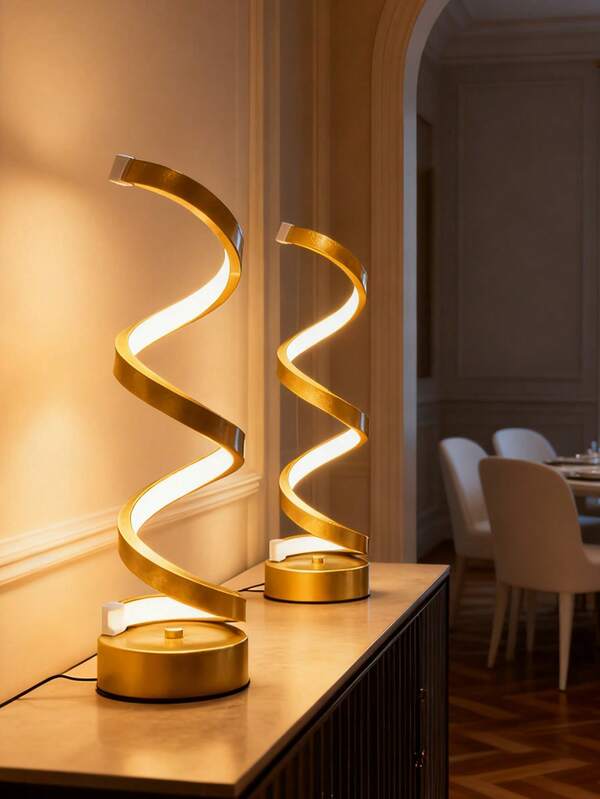 2pcs Minimalist Spiral LED Desk Lamp, Adjustable Height, USB Powered, Warm & Soft Lighting, Suitable For Bedroom, Study Or Living Room, Space-Saving Design, Metal & Plastic Structure, Perfect Gift For Friends & Family, Modern Space-Saving Bedside Lamp