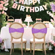 Gold Sequin Chair Sashes With Bow For Folding Chairs, Party Wedding Reception Decorations, 20 PCS - Lavender - View 5