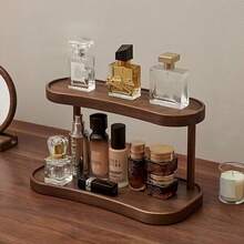 1pc Vintage Wooden Desktop Storage Rack, Dual-Layer Organizer, High-End Multi-Purpose Shelving Unit For Tea Cups, Coffee Mugs, Kitchen Spice Rack, Bathroom Cosmetic Organizer, Home Decor Display Shelf For Kitchen, Bathroom, Entryway, Vanity, Office, Living Room