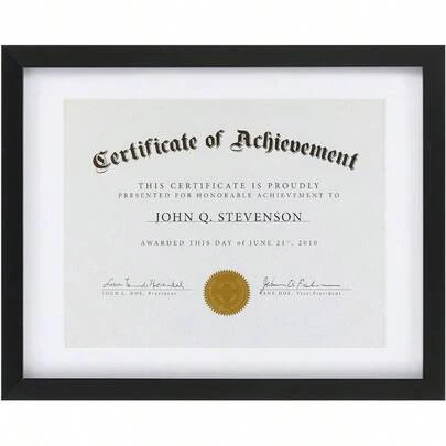 Tempered Glass 11x14 Document Frame With 1 8.5x11 Documents Certificate Diploma, Black Wood Picture Photo Frame - Mounting Hardware Included