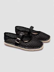 ADAMUMU Women's Flat Shoes, Solid Color Single Buckle, Lightweight, Comfortable, Breathable, Fashionable, Spring/Summer - màu đen - Xem 2