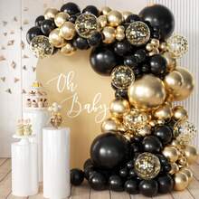 119 Stück Schwarz & Gold Ballon Bogen & Girlande Set (inklusive goldene Konfetti Ballons), geeignet für Abschluss, Neujahr, Geburtstag, Hochzeit - für Jungen, Mädchen, Kinder, Baby Shower, Geschlechts-Enthüllung, Hochzeit, Geburtstag, Raum Dekoration