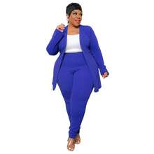 Plus Size Women's Classic-Color Long Sleeve & Trousers 2-Piece Set - Stretch Office Wear Elegant Suit Work & Daily Commute,Five Colors Are Available To Choose From.Please Check Size Chart Before Purchasing.Plus Size Fall Clothes Women,Plus Size Women Clothes,Vestidos Elegantes De Mujer,Western Wear Women Plus - 藍色 - 查看 5