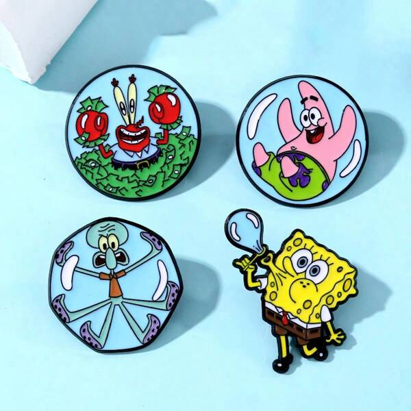 SPONGEBOB 1pc Spongebob Squarepants Cartoon Animation SpongeBob Metal Refrigerator Magnet Strongly Attracts Squid Guy And Crab Boss Magnetic Adhesive For Refrigerator Decoration