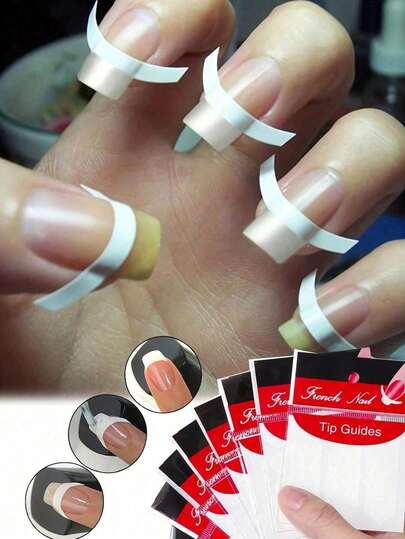 18 Sheets (702 Pieces)/1 Sheets (48 Pieces)/1 Sheets (36 Pieces) French Nail Art Sticker Strips With Wavy Circular Pattern And Nail Polish And Glitter Application Template For Creating French Manicures Without Spilling