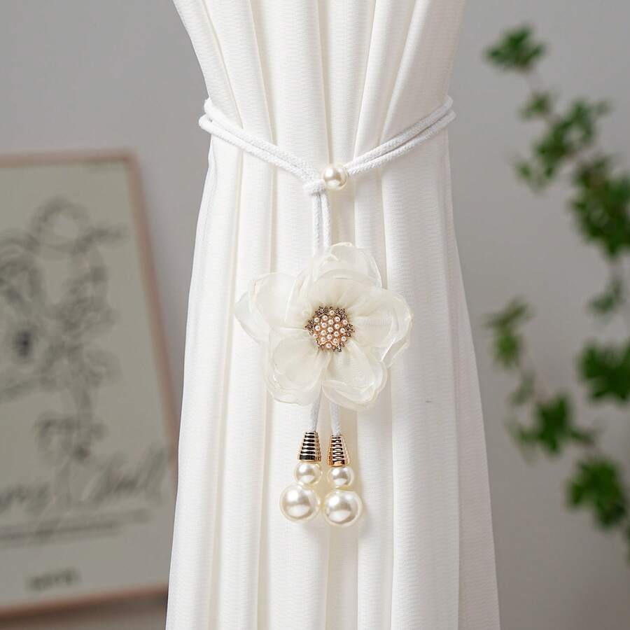 可调节珍珠花朵窗帘绑带，窗帘绳绑带 - 彩色 - 查看 1