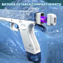 Pistola de Agua éctrica de Alta Capacidad (434 + 58 ML), Alcance de 2 - 3m, Juguete al Aire Libre para Adultos y Niños - Color Azul, Material ABS - ‎Azul - Ver 7