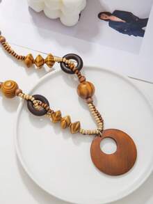 1 pieza Collar colgante de cuentas de madera bohemio, estilo de diseñador, adecuado para uso diario de mujeres, otoño/invierno