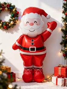 1 个 145 厘米圣诞老人铝箔气球 - 红色和白色，无需电源节日装饰，圣诞派对装饰气球适用于圣诞节、新年、除夕、2026 年房间装饰、室内/室外派对装饰、节日气氛增强剂 - 彩色 - 查看 3